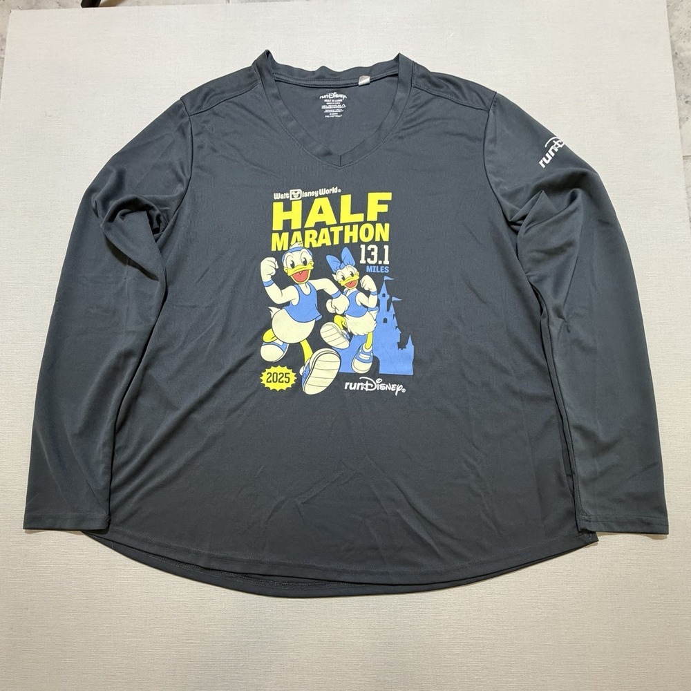 Run Disney 2025 Half Marathon Women's 2X Gray Long Sleeve Shirt Run Walt Disney